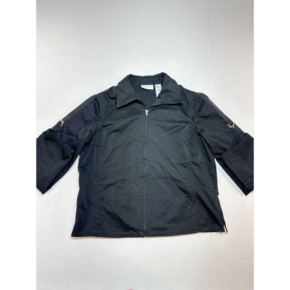 Liz Claiborne Womens Black Zip Up Utility Jacket D-Ring Hardware Size L